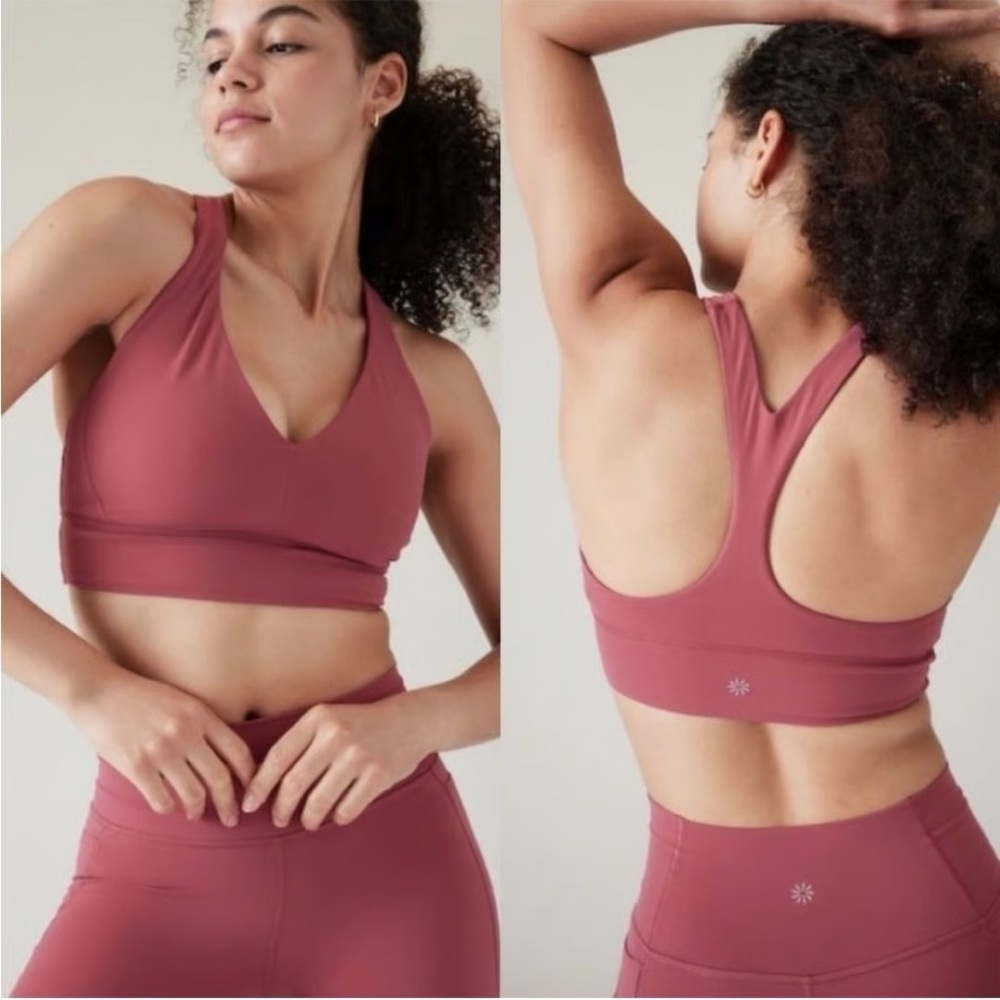 Athleta Mauve Racerback Sports Bra XS Wireless Stretch Pullover berry